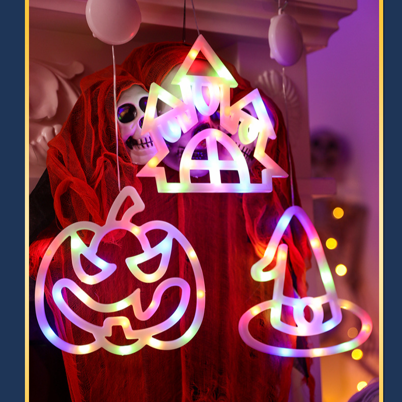 Halloween suction cup hanging lamp led lantern ghost festival layout pumpkin wizard hat hanging window decoration atmosphere lamp_voghion.com