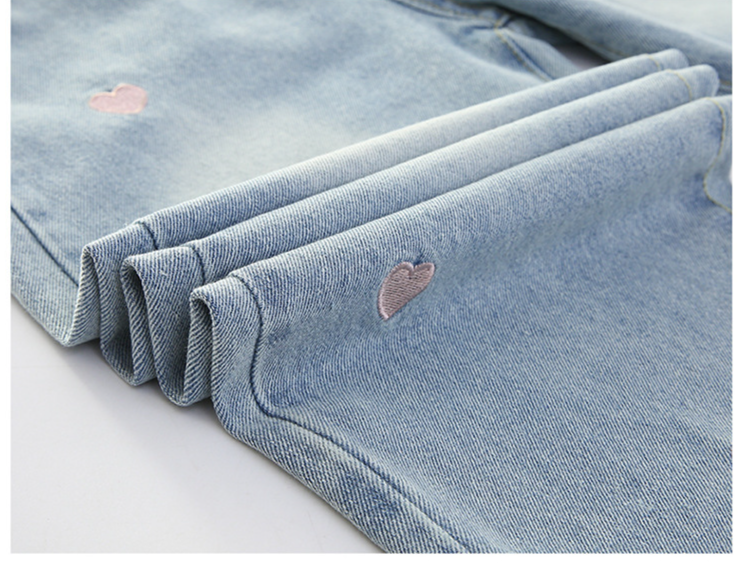 Mutter & Kinder mädchen liebe bestickt hosen mit weitem bein neue medium und große kinder helle retro modische jeans für draußen_voghion.com