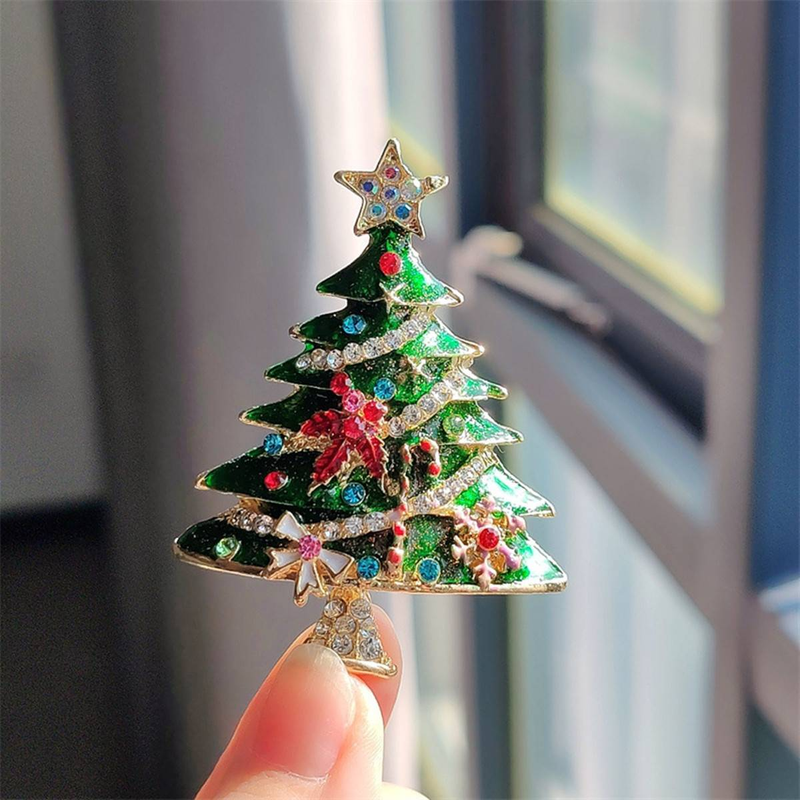 Spilla con albero di Natale da 1 pezzo, spilla con strass intarsiati in smalto, accessori per decorazioni natalizie colorate, spilla con atmosfera festosa, regalo souvenir_voghion.com