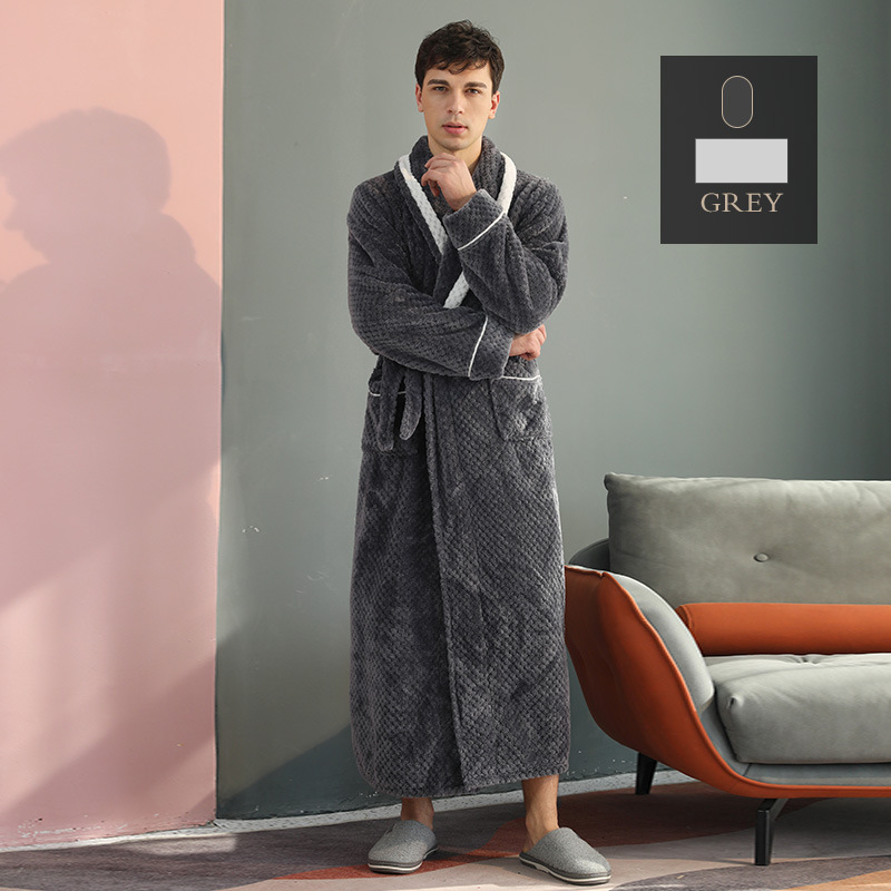 Herbst und Winter Kontrastfarbe Ananas Plaid Paar Pyjamas Herren Modischer Dicker Großer Flanell Bademantel_voghion.com