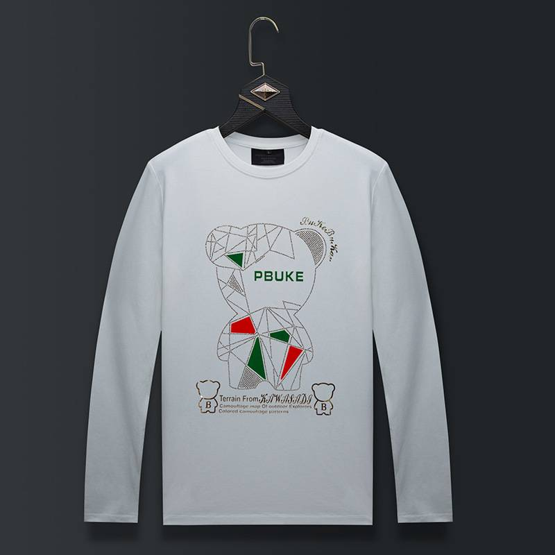 Herrenbekleidung Langarm-T-Shirt Herrenmode Marke Frühling und Herbst neue heiße Diamantbär Slim Fit Herren Bottoming Shirt große Größe Top_voghion.com