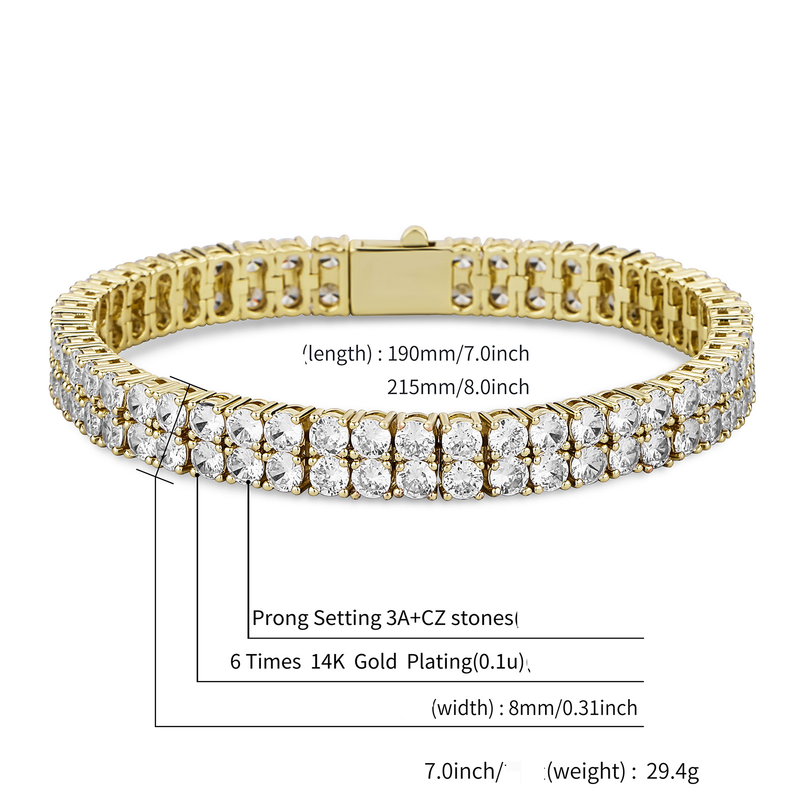Hip Hop 4mm Micro Inlaid Zircon Bracelet Double Row Bracelet Tennis Bracelet_voghion.com