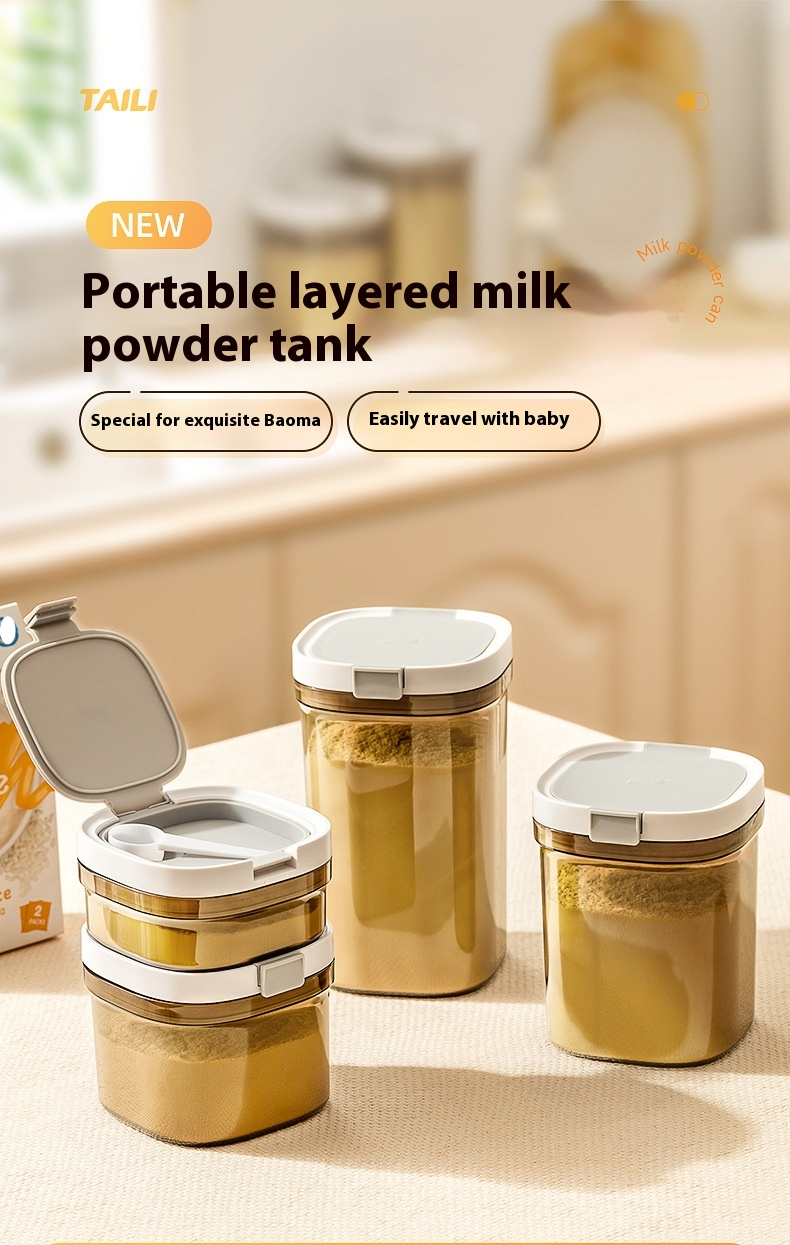 Récipient hermétique pour aliments - Distributeur de poudre portable et résistant à l'humidité pour lait maternisé, céréales de riz, café, voyage et usage domestique_voghion.com