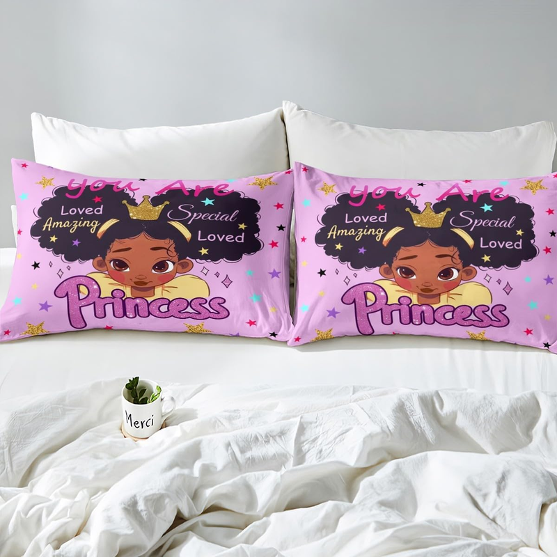 Set di biancheria da letto per bambina nera, copripiumino da principessa sognante, copripiumino con citazioni ispiratrici per ragazza afroamericana, arredamento per la camera da letto, biancheria da letto rosa_voghion.com