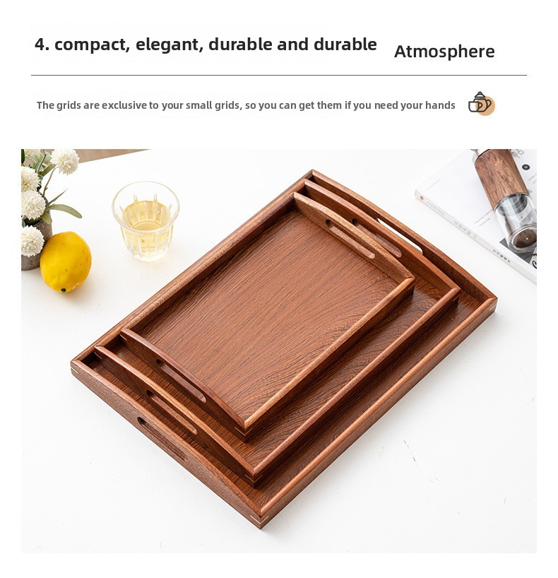 Solid Wood Tea Tray With Bamboo Handle - Right-Angle Tea Serving Tray For Home & Hotel Use_voghion.com