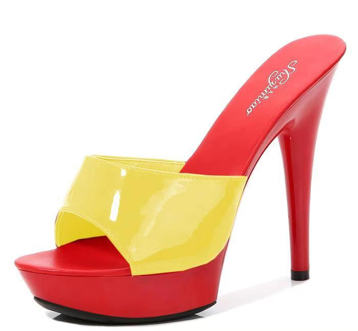 Modische und stilvolle kontrastfarbene Plateau-Party-Sandalen mit hohem Absatz_voghion.com