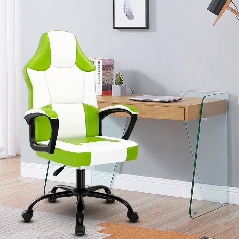 Gaming-Stuhl mit ergonomischem Design, hochelastischem Schwamm, PU-Leder, leisen Rädern, verstellbar, bequem, für Jugendliche und Erwachsene, Grün_voghion.com