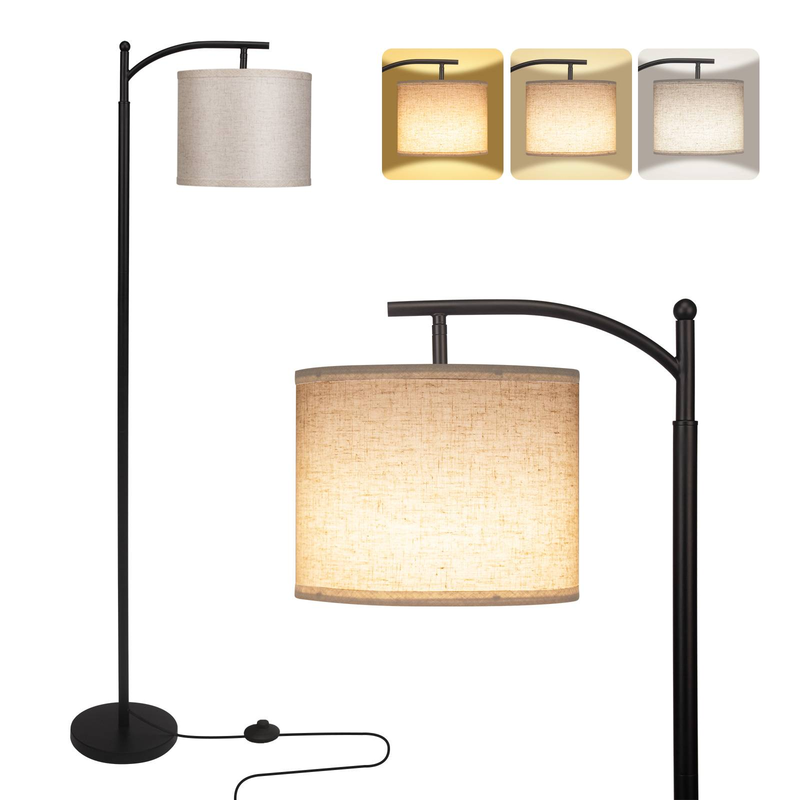 62'' Arc Floor Lamp,Standing Lamp For Living Room With Foot Switch Stand Light, Reading Lamp For Bedroom Dining Room,Adjust Beige Lampshade (Black)_voghion.com