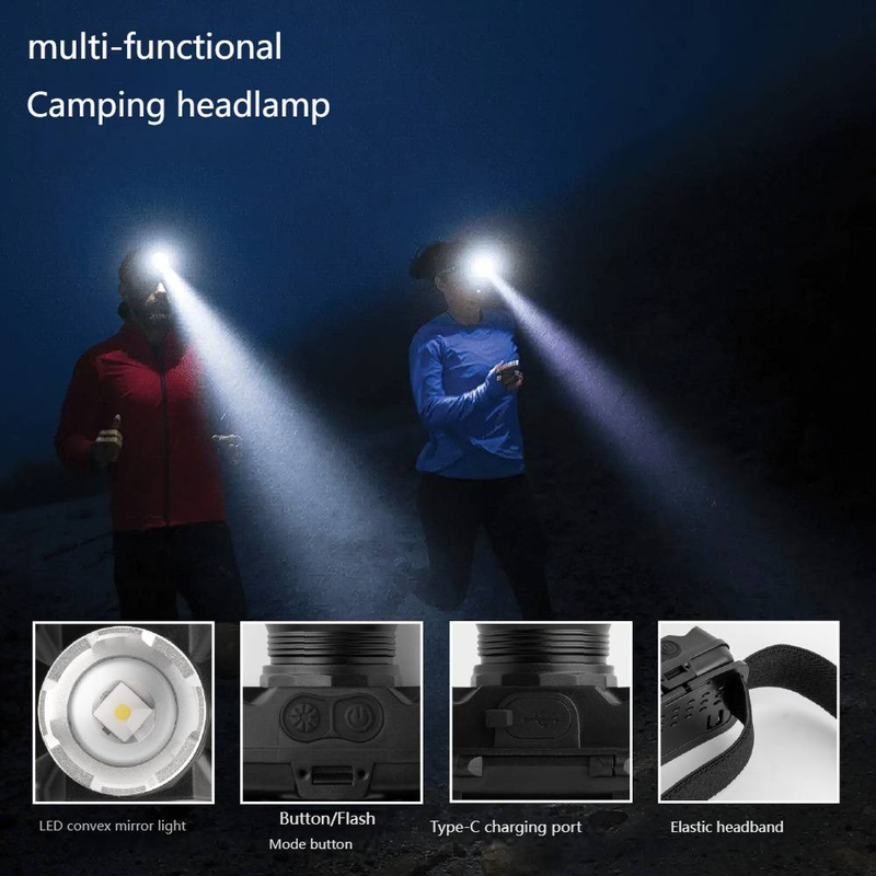 Rechargeable LED Headlamp With Adjustable Focus, 50-200m Beam Distance, 3-12H Runtime, Waterproof For Outdoor Fishing, Mining, Camping_voghion.com