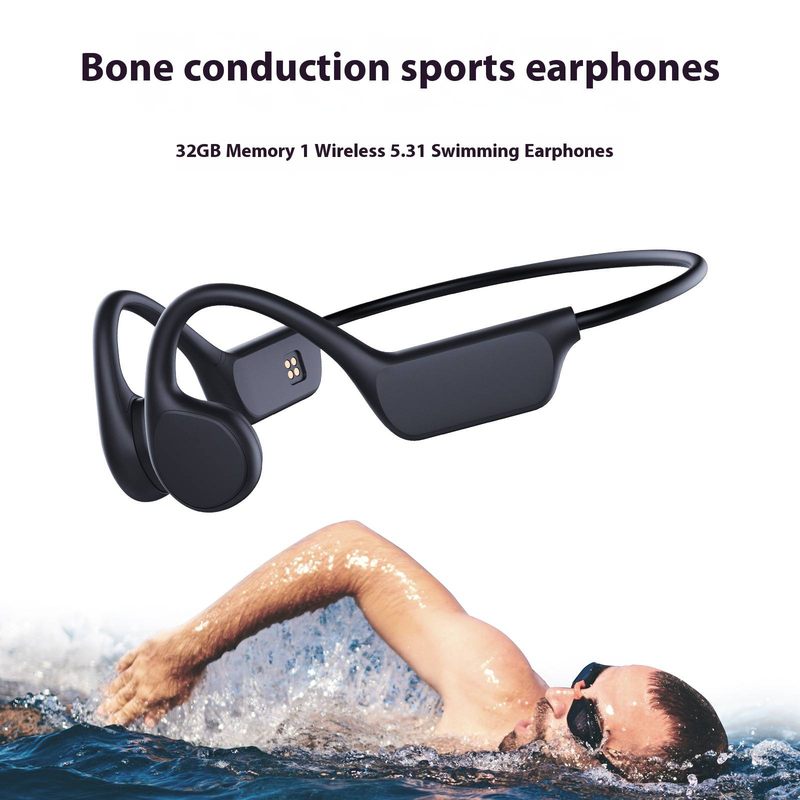 Fones de ouvido Bluetooth de condução óssea para natação, 32 GB de memória interna, à prova d'água IPX8, bateria com duração de 8 horas, Bluetooth 5.4, som estéreo_voghion.com