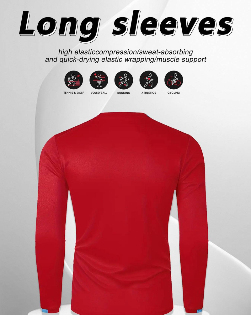 Camiseta de manga larga de entrenamiento de alto rendimiento para hombre: corte ajustado, transpirable y de secado rápido (negro, blanco, gris, azul marino, verde militar y rojo, tallas UE/EE. UU.: XS-XXL)_voghion.com