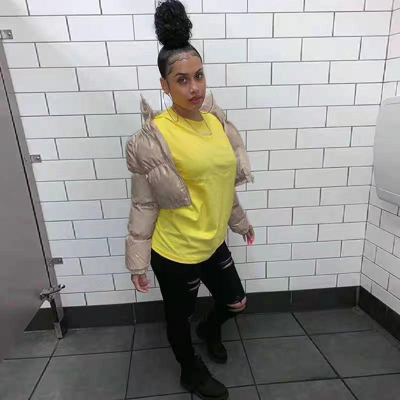 Puff Sleeve Winter Coat For Women - Shiny Quilted Jacket With Stand Collar, Lightweight Warmth, Trendy Streetwear & Office Wear_voghion.com