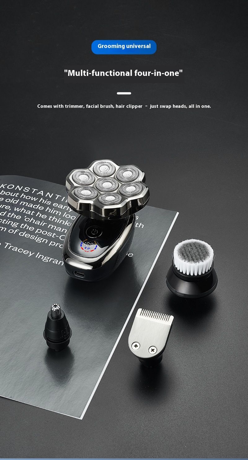 Rotary Electric Shaver – 4D Floating Heads, LED Display, IPX7 Waterproof, 60-Min Runtime For Men’s Beard & Head Shaving_voghion.com
