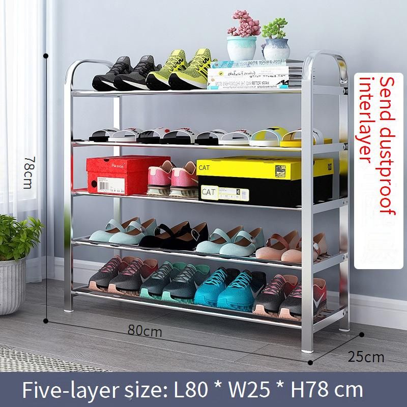 Étagère à chaussures en acier inoxydable, robuste et multi-niveaux, idéale pour l'entrée, anti-poussière, montage facile, style minimaliste moderne._voghion.com