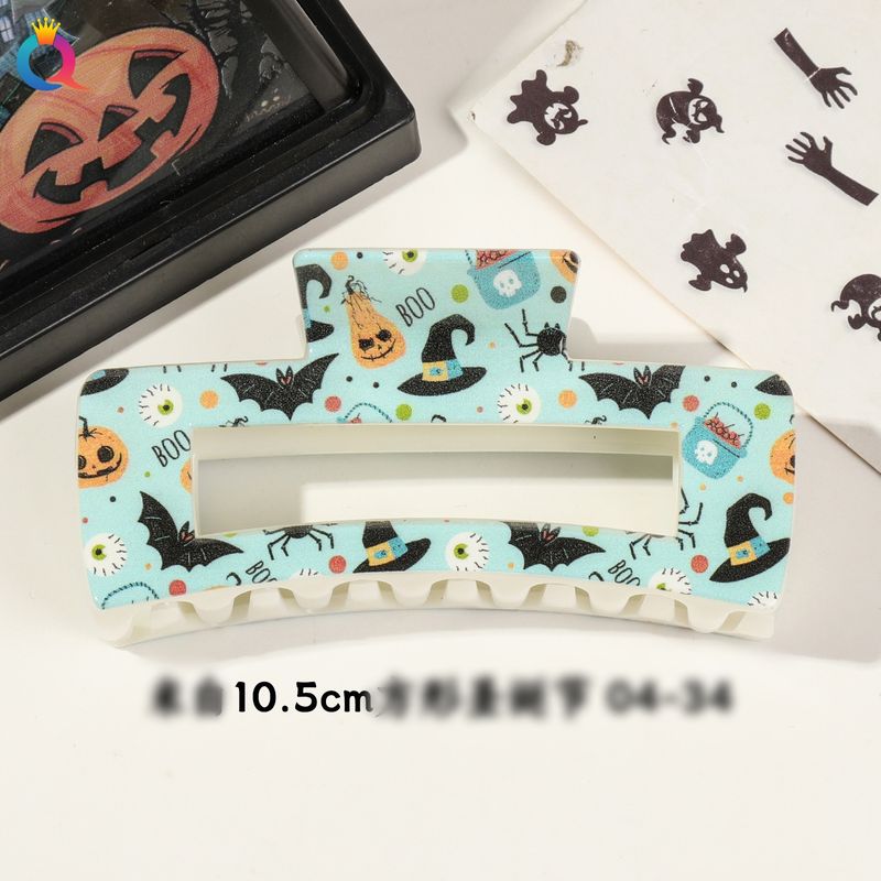 Mehrere Muster und Farben zur Auswahl. Halloween-Kürbis-Totenkopf-Hexe, 8,5–10,5 cm, UV-Druck, quadratischer Clip, Kopfschmuck für Mädchen_voghion.com