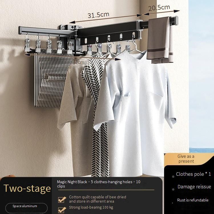 An der Wand montierter, faltbarer Wäscheständer mit winddichten Löchern und Aufbewahrungsstangen, platzsparender Wäsche-Organizer für den Balkon,_voghion.com