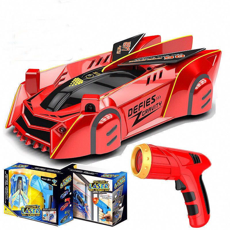 Infrared Light-Chasing Wall-Climbing RC Car With Watch Remote Control – Interactive Stunt Toy For Kids (Blue/Red, English Packaging)_voghion.com