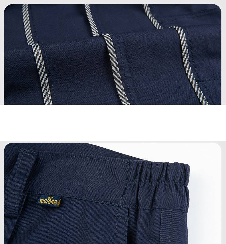 Ensemble de vêtements de travail bicolores pour homme avec bandes réfléchissantes et impression personnalisée – Combinaison de mécanicien en polyester durable, uniforme d'usine pour la sécurité et le confort_voghion.com