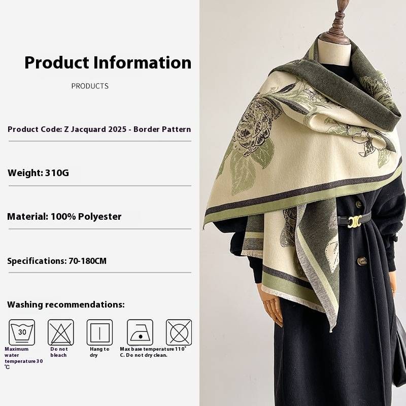 Floral Print Faux Wool Scarf – Lightweight Winter Shawl Wrap With Elegant Embroidery (Korean Style, Versatile Styling, Soft & Warm)_voghion.com