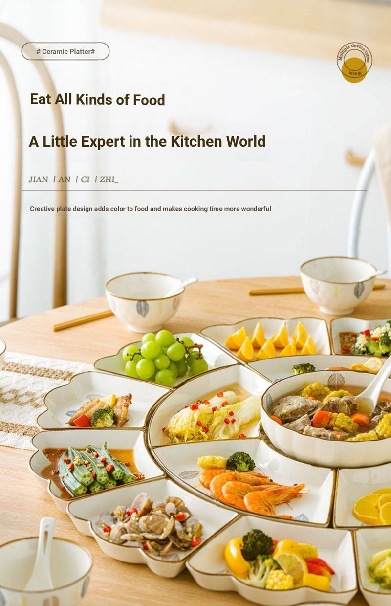 Elegant Leaf-Crown Ceramic Dinnerware Set – 6/18/22/49-Piece New Home & Family Feast Tableware, Microwave & Dishwasher Safe_voghion.com