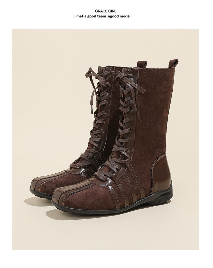 Koreaanse nieuwe retro ridder korte laarzen dames 2025 herfst en winter laarzen veter western laarzen niche platte zool kleur bijpassende korte laarzen_voghion.com