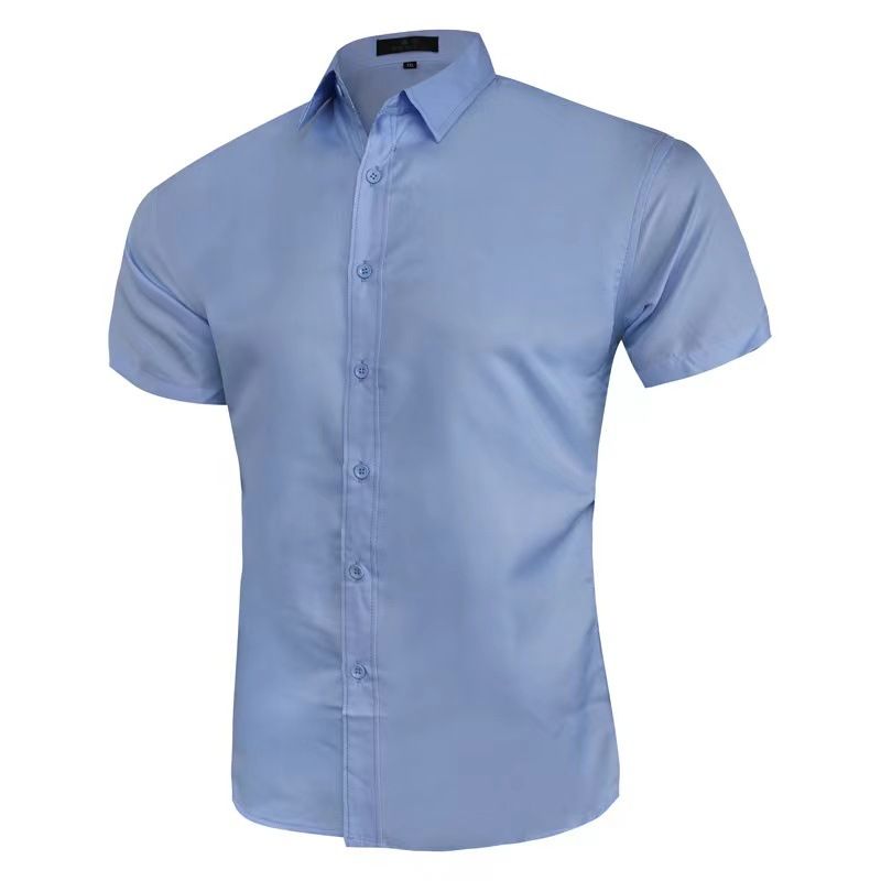 Korean Style Slim Fit Stretch Men's Simple Business Thin Shirt Men_voghion.com