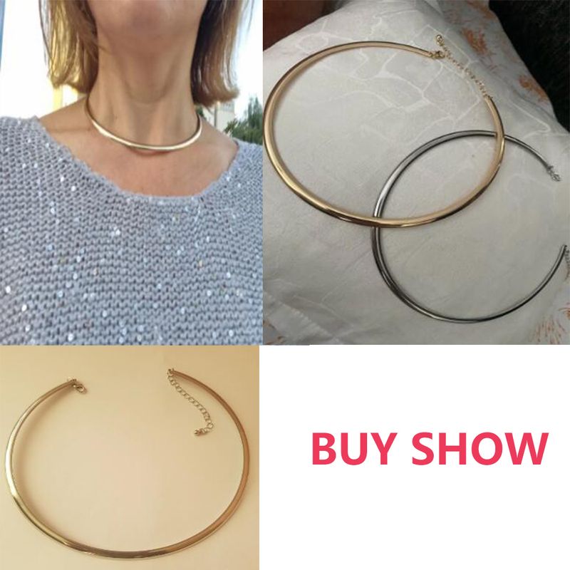 Hot Sales IngeSight.Z Punk Smooth Metal Round Torques Choker for Women Simple Gold Color Collar Necklace Party Jewelry Gift_voghion.com