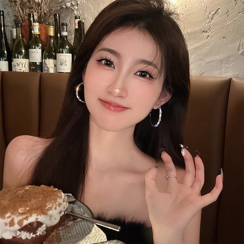 Orecchini a cerchio in zircone micro intarsiato di lusso leggero per le donne, stile classico esagerato, orecchini a cerchio, orecchini a bottone, Internet_voghion.com