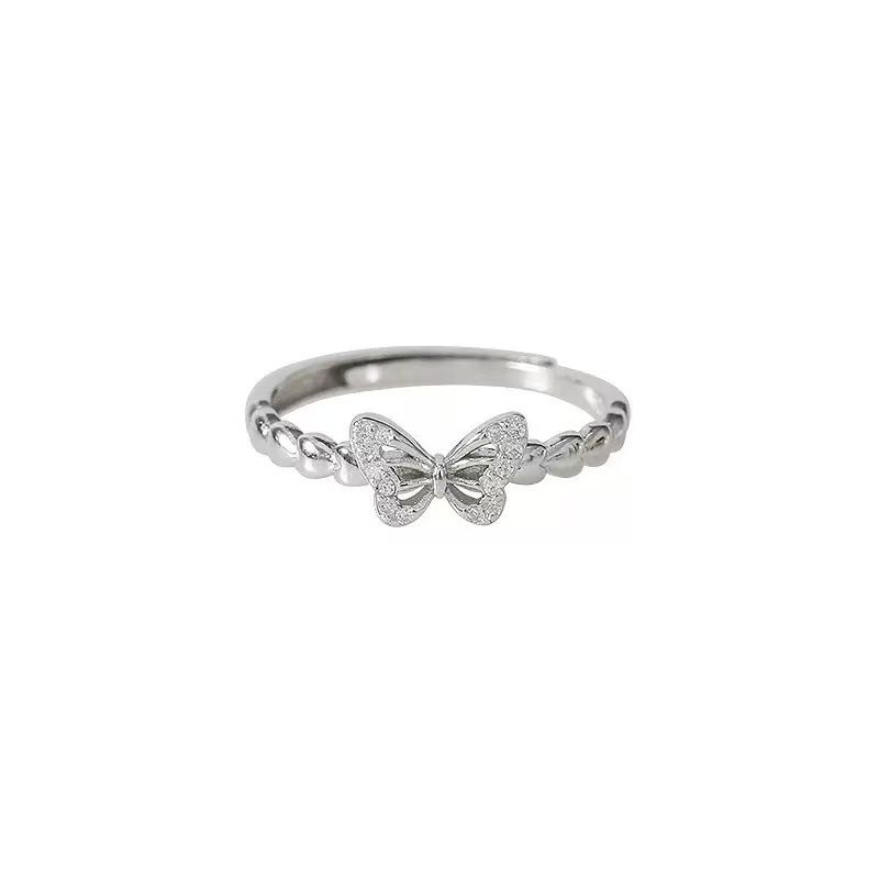 Silver Plated Butterfly Female Tail Niche Design, Light Luxury, Index Finger Plain Open Ring, High-end Design_voghion.com