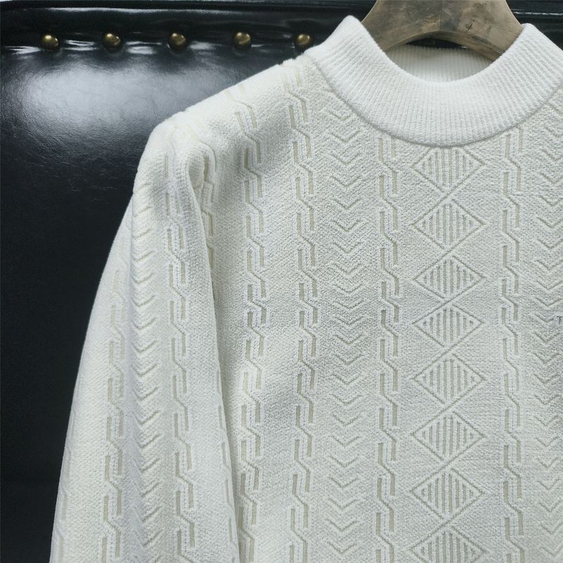 Pull en grosse maille pour homme - Pull d'hiver en maille torsadée avec col rond, manches longues, coupe oversize, blanc et beige (tailles M à 3XL)_voghion.com