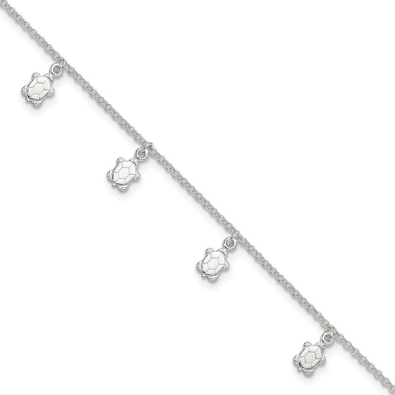 Sterling Silver Polished Turtle 9in Plus 1in Ext. Anklet_voghion.com