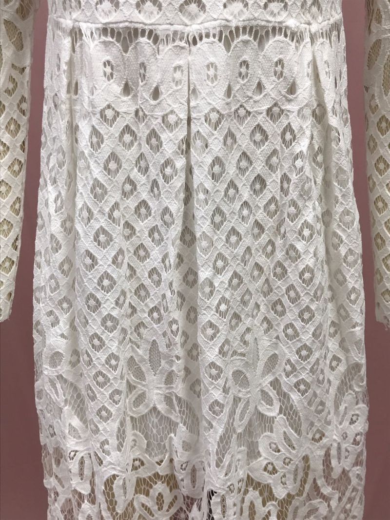 Abito a maniche lunghe in pizzo con scollo rotondo da donna, nuovo modello primavera 2025, gonna snellente di media lunghezza_voghion.com