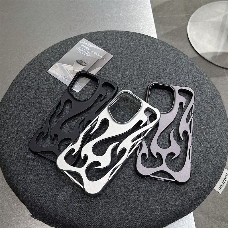 New 3D Flame Hollow Slim Matte Case For iPhone 16 15 14 13 12 11 Pro Max 16 Plus Plating Shockproof Protective Soft Bumper Cover_voghion.com