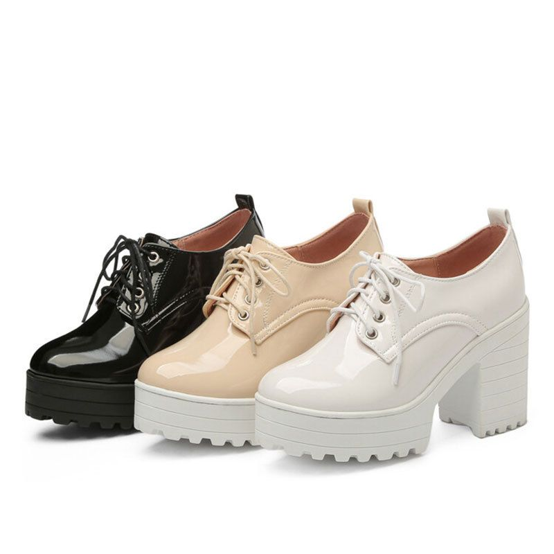 Minimalistische Wasserplattform, flache Schnürung, Damen-Schuhe mit hohem Absatz und dicker Sohle, einzelne Studentenschuhe, groß_voghion.com