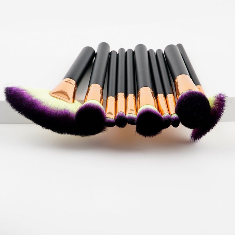 10 pcs makeup brushes makeup tools set large fan brush wooden handle (7 colors in total GUJHUI_voghion.com