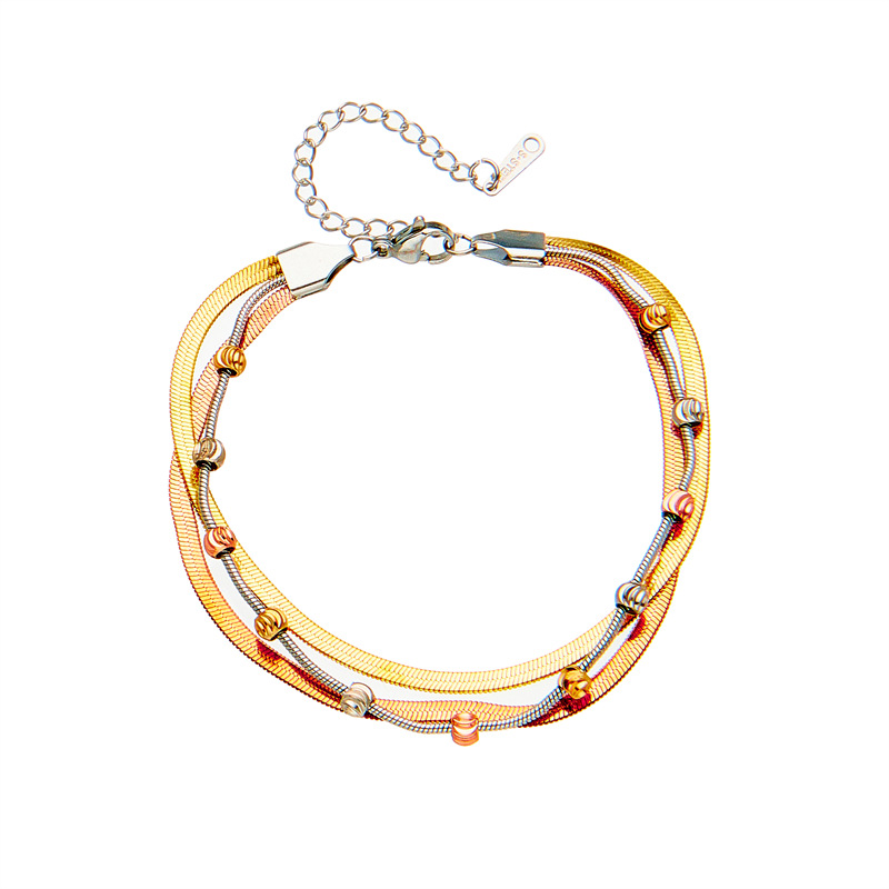 Fashion retro multi-layer stacking titanium steel contrast color chain punk heavy hip-hop accessories bracelet_voghion.com