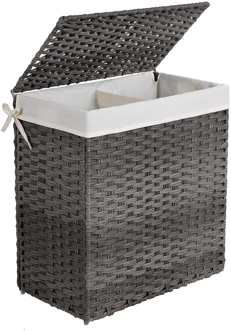 Woven Laundry Hamper Basket - Stylish Dirty Clothes Storage Bin For Home, Bathroom & Kids' Room_voghion.com