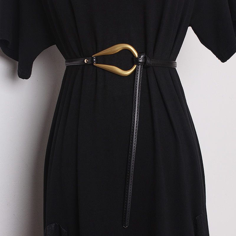 Ceinture fine en cuir véritable pour femmes, nouvelle boucle en fer à cheval, costume décoratif coréen polyvalent, manteau, robe pull, à la mode et simple, nouvelle collection_voghion.com