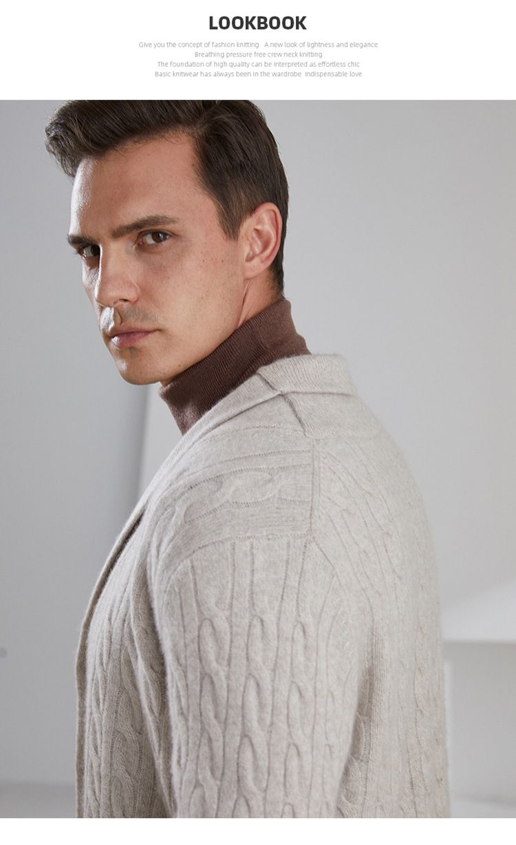 Men's Clothing 2024 Autumn and Winter new cashmere cardigan men's thickened cardigan shawl collar wool sweater casual coat_voghion.com