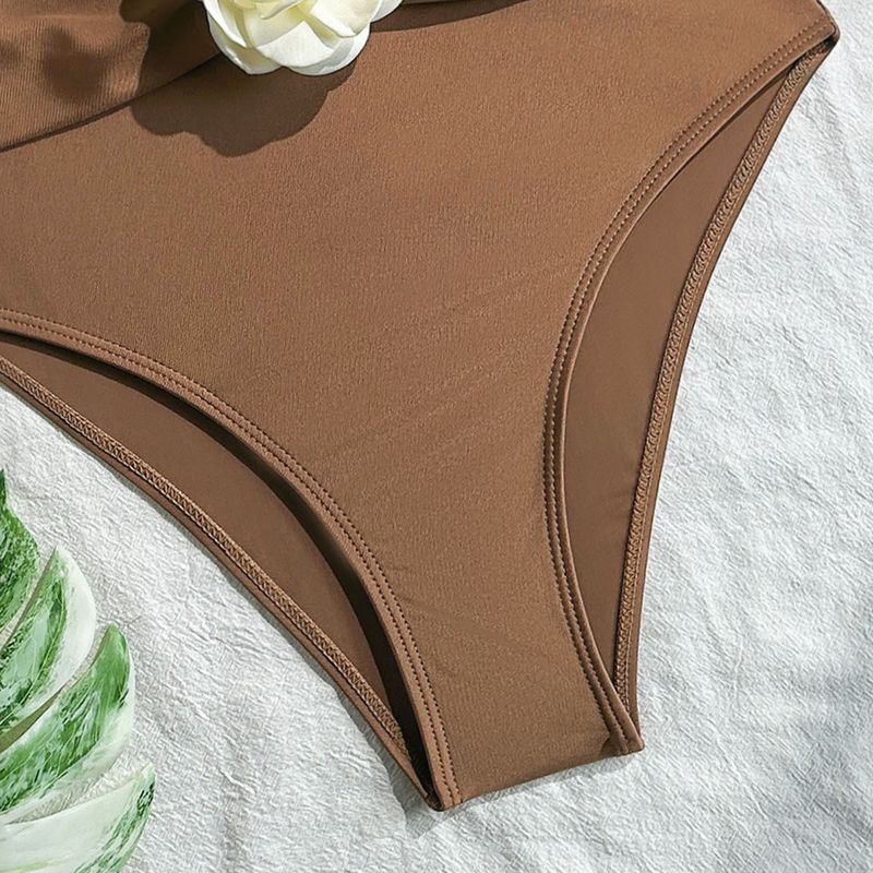 Maillot de bain une pièce à bretelles et cordon de serrage pour femme, couleur unie, style bikini_voghion.com