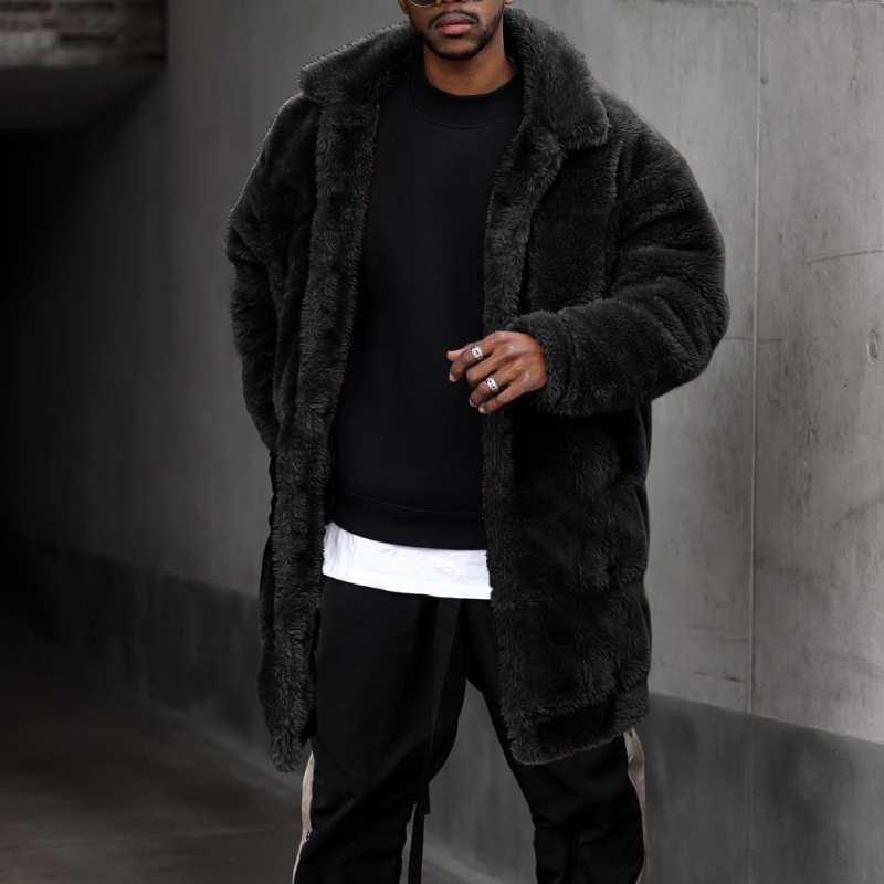 Herrenbekleidung, Mantel, modisch, Streetfoto, dick, einfach, mittellang, langärmelig, Plüsch, warm, lockere Jacke_voghion.com