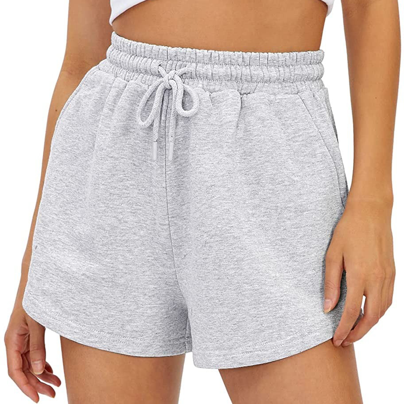 Pantaloncini da fitness da allenamento con tasche a vita alta da corsa elasticizzati sportivi da donna_voghion.com