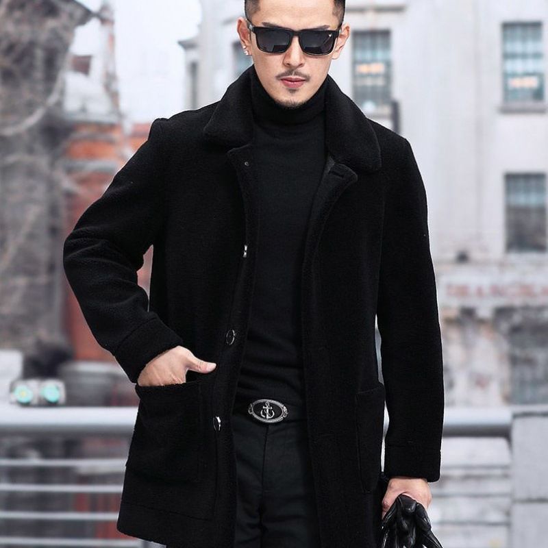 Imitation Lamb Wool Jacket Lapel Short Imitation Fur Coat Men's Lamb Wool Thickened Coat Long Coat_voghion.com