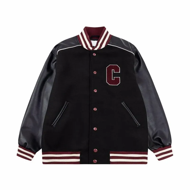 Chaquetas bordadas para hombre: Bomber de cuero estilo universitario con parche de letras, cortavientos informal con capucha_voghion.com