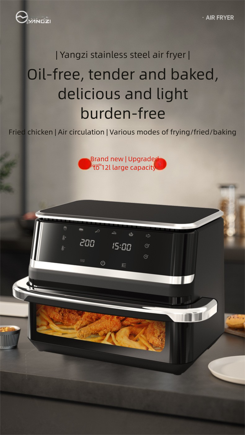 Heißluftfritteuse ohne Wenden – Sichtfenster mit großem Fassungsvermögen für den Haushalt, gesundes Kochen mit wenig Öl, leicht zu reinigender Korb_voghion.com