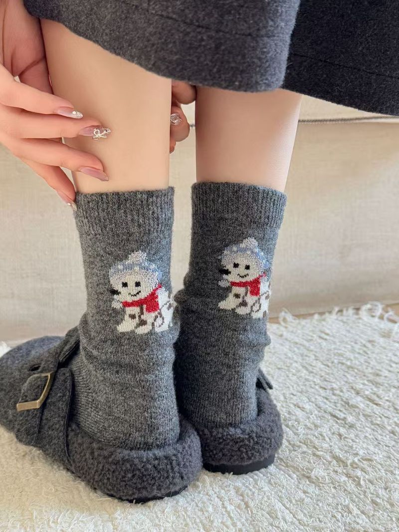 001 Cartoon im japanischen Stil aus Schafwolle, Schlittenwelpe, warm, süß, für Herbst und Winter, verdickt, Wärmespeicherung, lässig bis zur Mitte der Wade_voghion.com
