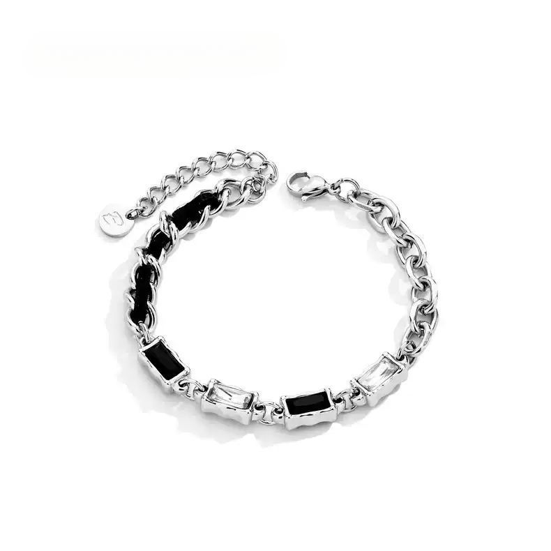 Engravable Black And White Zircon Splicing Bracelet For Men Hip Hop Couple Cuban Chain Unisex Qixi Festival Gift Box_voghion.com