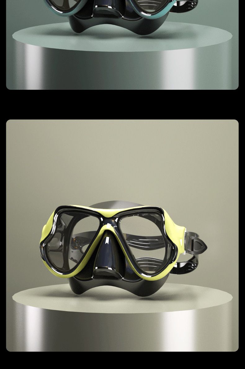 HD-Taucherbrille aus gehärtetem Glas. Komplett trockenes Schnorchelset mit flacher Maske_voghion.com