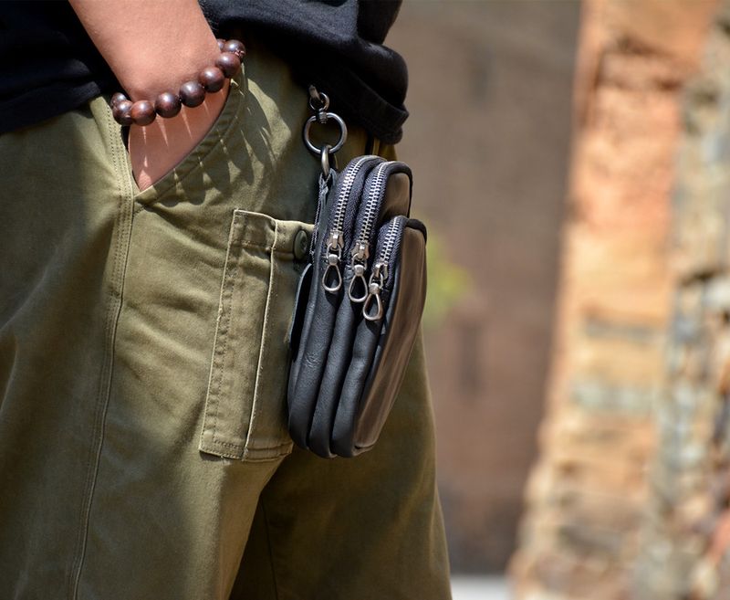 Marsupio minimalista da uomo, piccolo, portatile, in pelle bovina, primo strato_voghion.com