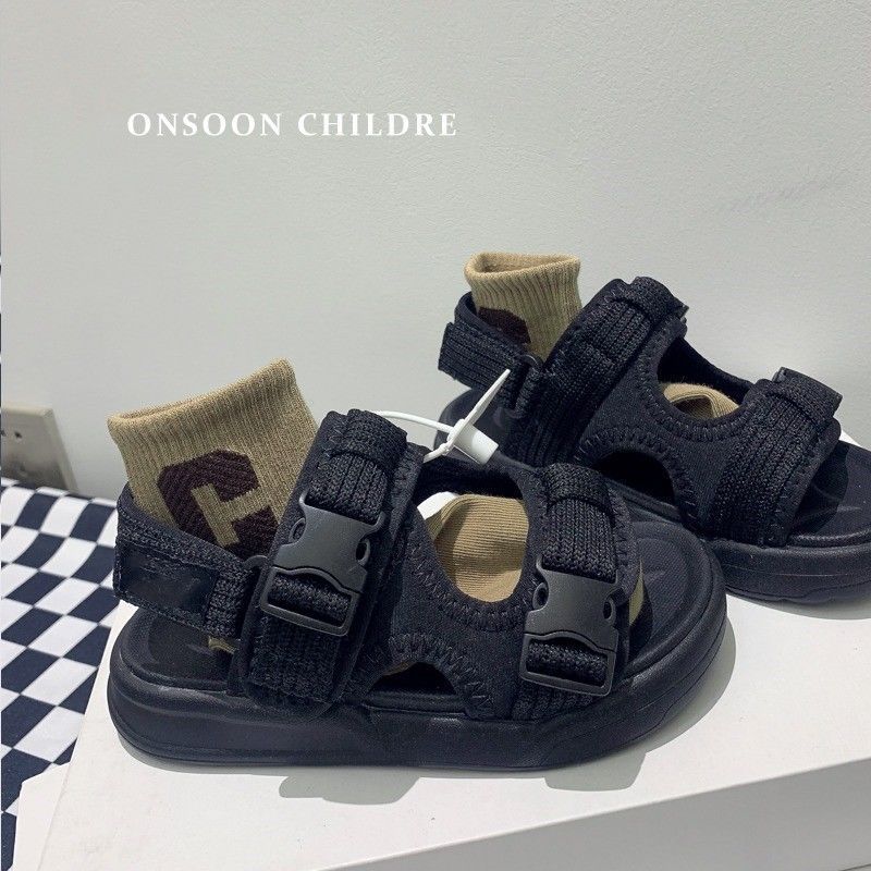 Mother Kids Ragazzi sandali neri estate nuove scarpe da spiaggia con suola morbida per bambini di medie e grandi dimensioni Sandali sportivi per bambini alla moda in stile coreano_voghion.com
